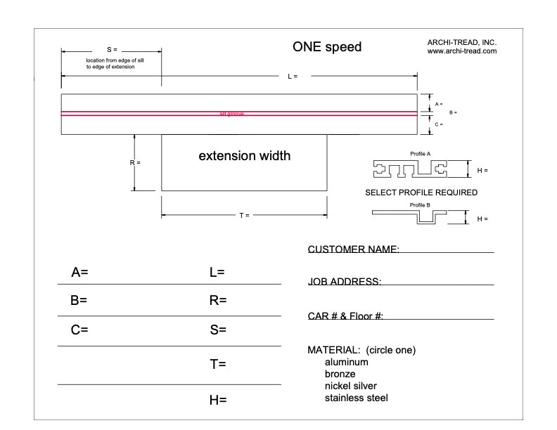 Archi-Tread_Elevator_Sill_Solutions_SURVEY SHEET ONE SPEED CENTER PARTING WITH EXTENSION 1.8.23